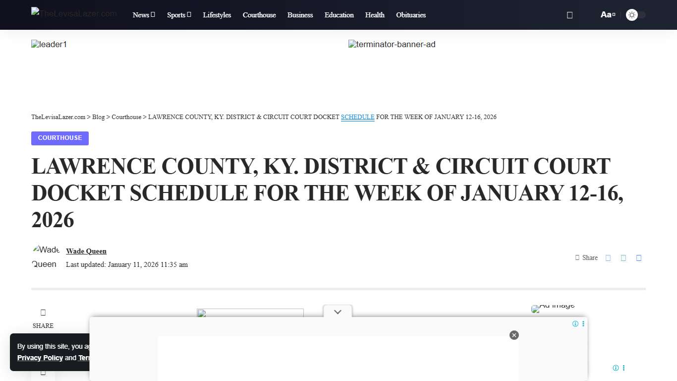 LAWRENCE COUNTY, KY. DISTRICT & CIRCUIT COURT DOCKET SCHEDULE FOR THE WEEK OF JANUARY 12-16, 2026 - TheLevisaLazer.com