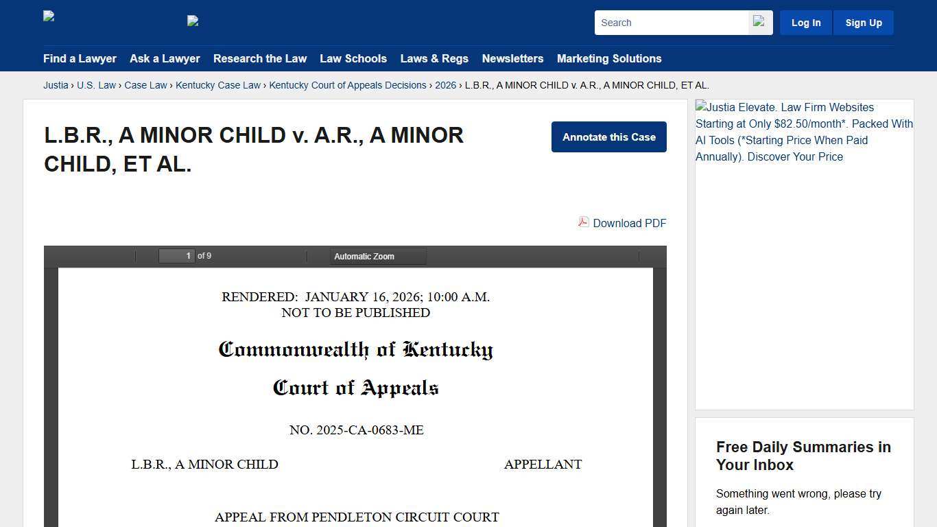 L.B.R., A MINOR CHILD v. A.R., A MINOR CHILD, ET AL. :: 2026 :: Kentucky Court of Appeals Decisions :: Kentucky Case Law :: Kentucky Law :: U.S. Law :: Justia